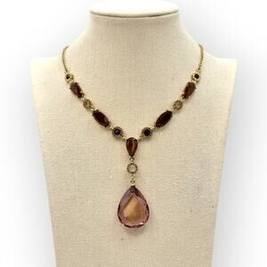 Champagne Teardrop Y-Drop Pendant Necklace with Rose Accents – Victorian Romance